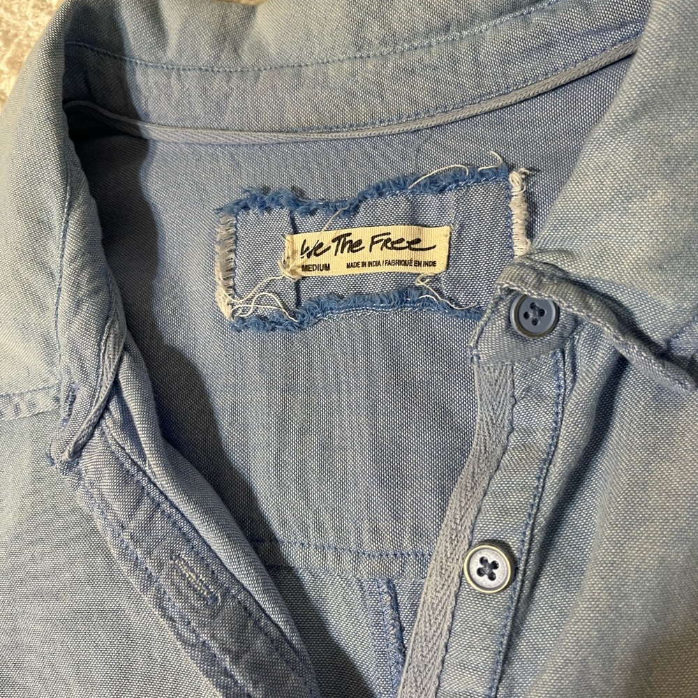 We The Free Chambray Button-Front Chambray Shirt in Light Blue-Medium - Picture 2 of 6